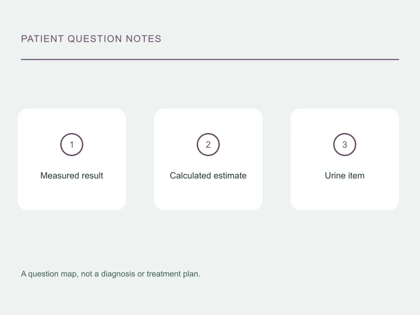 Illustrated planning notes for Kidney-profile quotes: creatinine, eGFR and extra charges